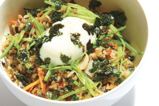 Three grain stir fry with poached egg from Nix