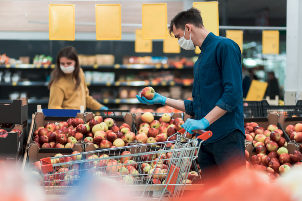 Grocery shopping wearing masks during COVID-19 pandemic