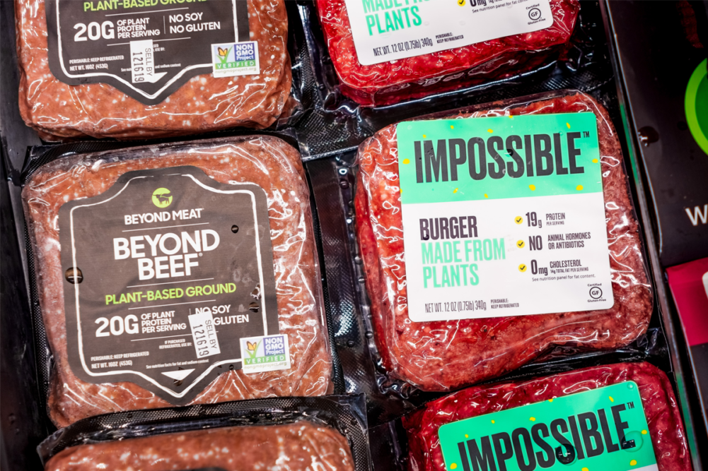 Plant-based meat in a case