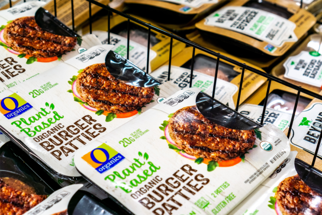 Plant-based meat in grocery store case