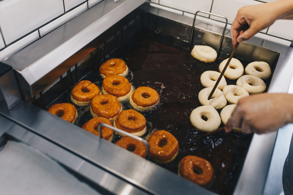 donuts frying in oil