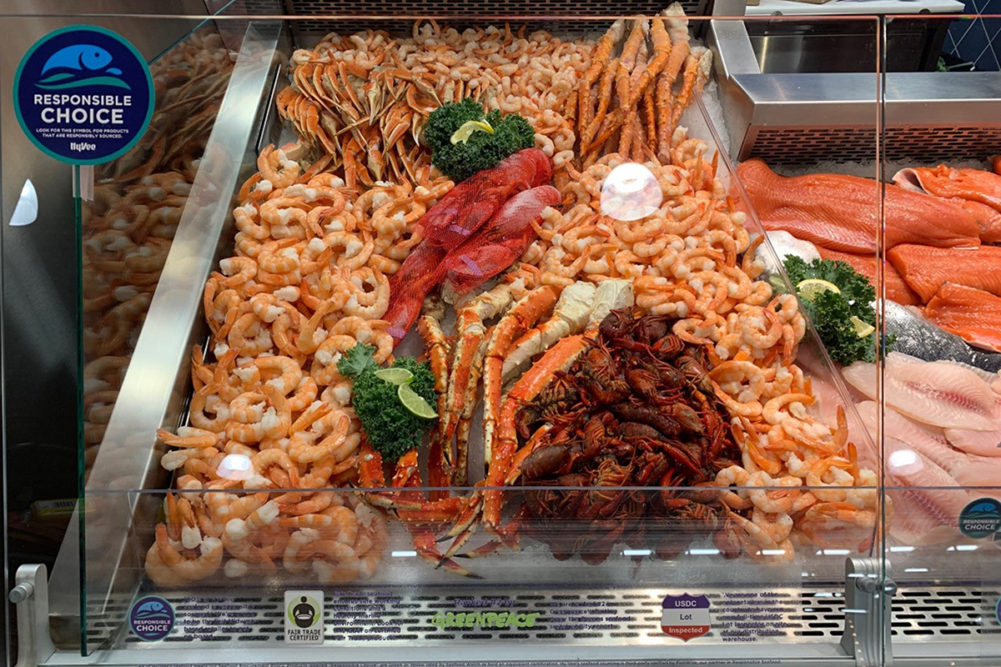seafood behind grocery store case
