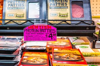 plant-based meat alternatives on store shelf