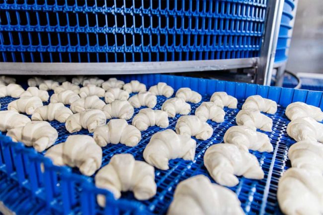 frozen pastries on production line