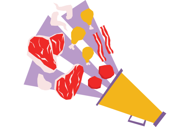 illustration of a megaphone with meat products