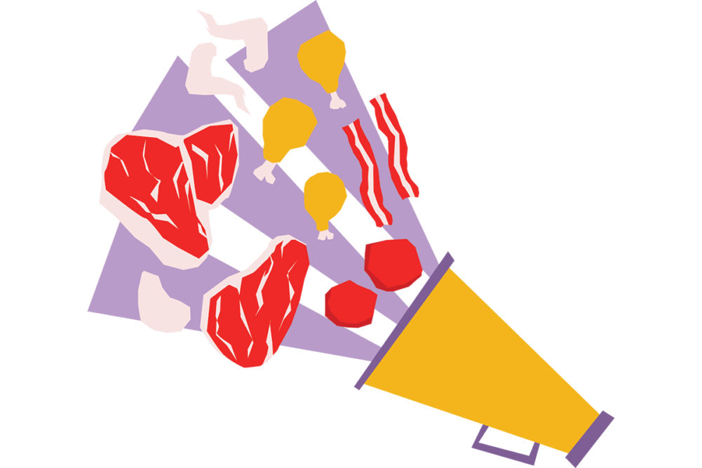 illustration of a megaphone with meat products