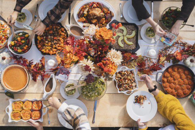 spread of meals on a Thanksgiving table
