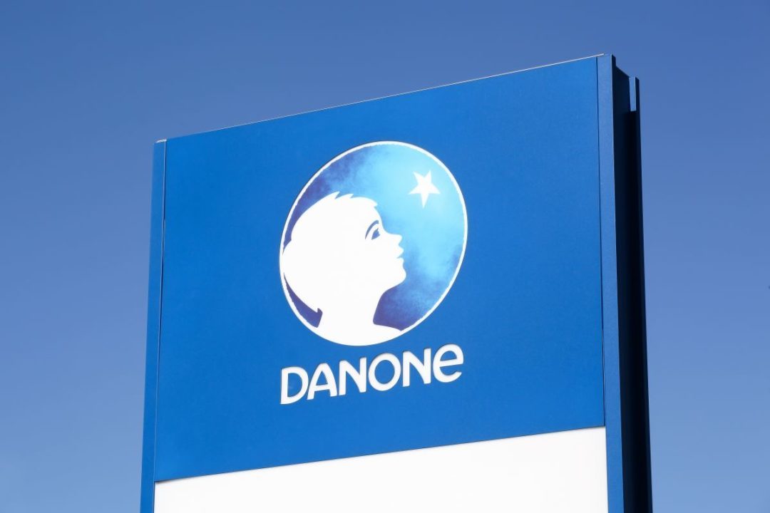 danone logo on a blue sign
