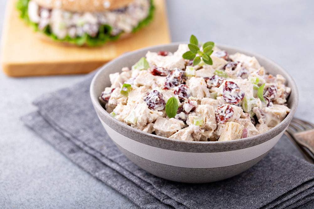 Chicken salad with dried cherry and celery, served on bread