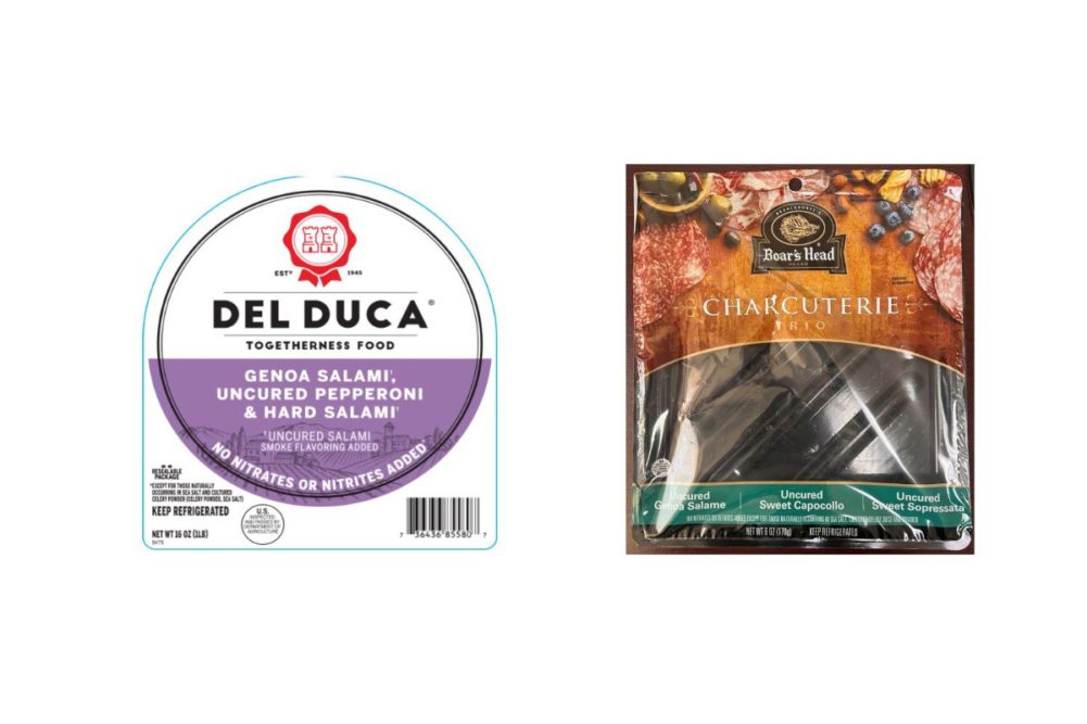 Two deli sausage products on a white background