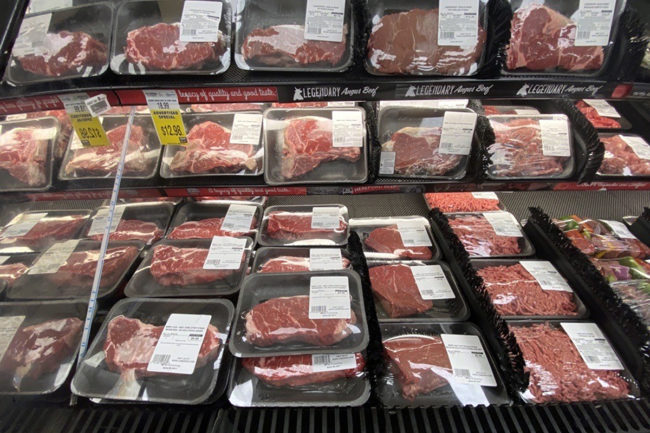 meat case in grocery store