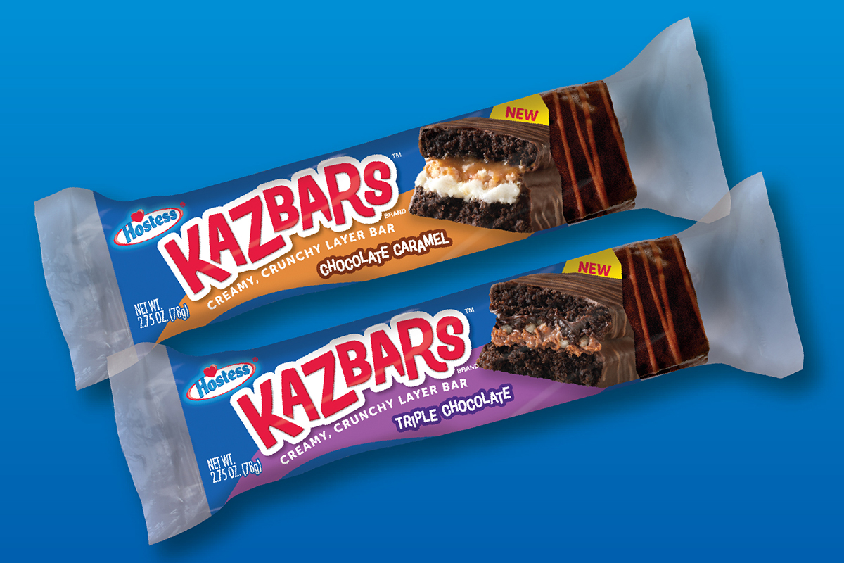 Hostess Kazbars Single-serve Packaging on a blue background
