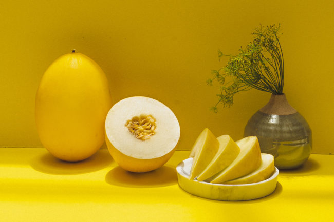 yellow melon fruits on a yellow background