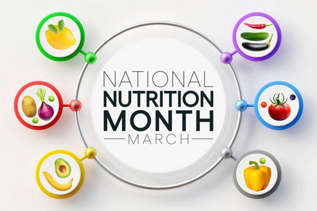 National Nutrition Month March text with images of fresh produce