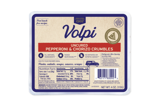 Volpi Foods crumbles packaging