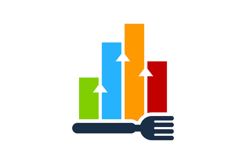 colorful bar graph on top of a fork illustration