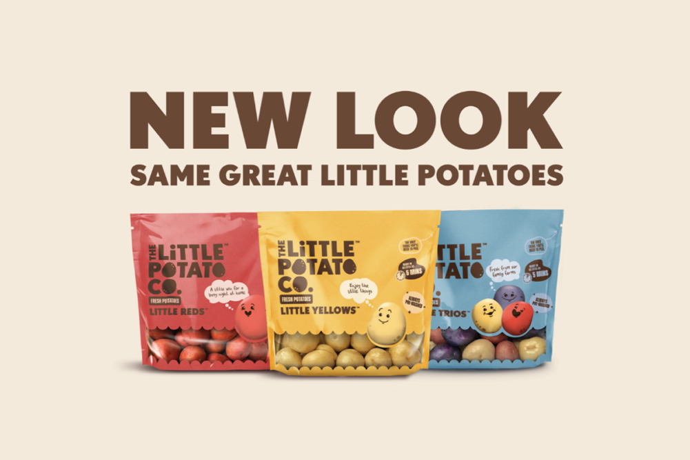 The Little Potato Company new packaging and text says "new look same great little potatoes"