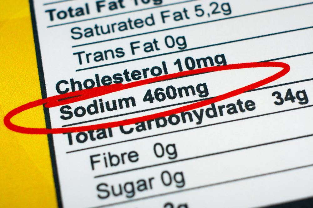 nutrition facts label with a red oval around the sodium line