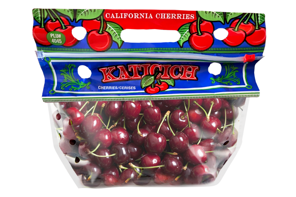 bag of cherries in Katicich packaging