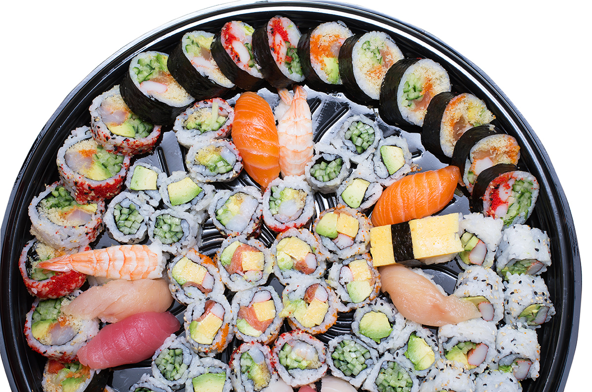 sushi platter on a white background