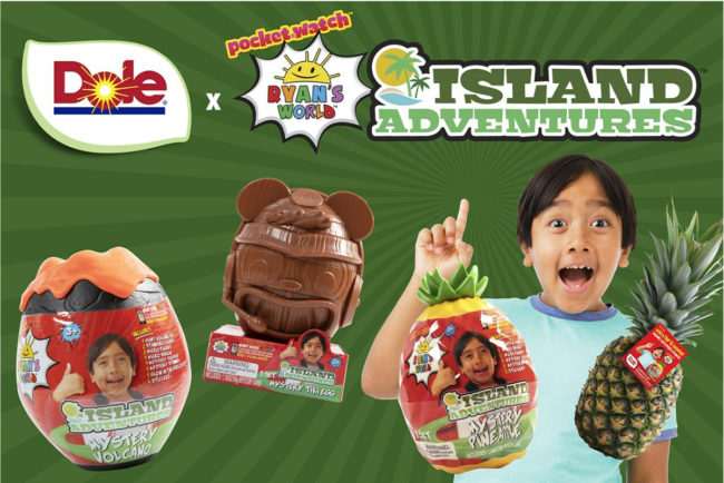 Dole and Ryan's World logos with smiling kid and pineapples