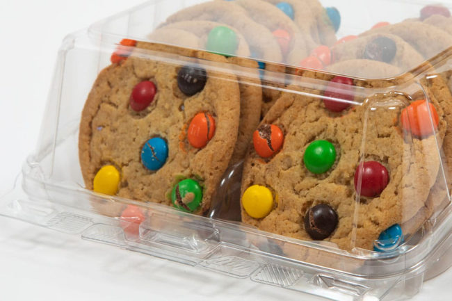 plastic package with M&M cookies