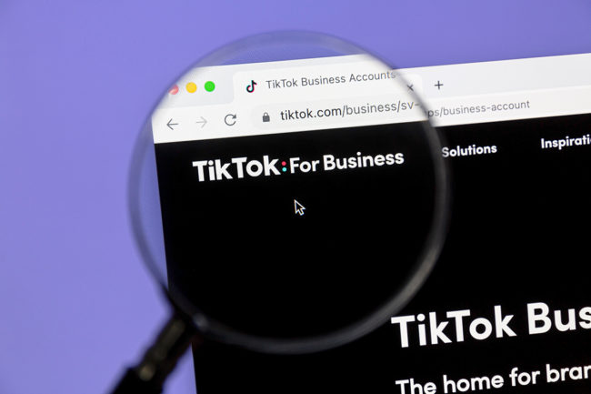 TikTok for Business website on a computer screen.