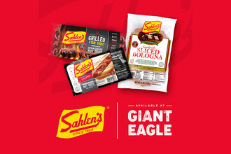 Sahlen's products in packaging on a red background
