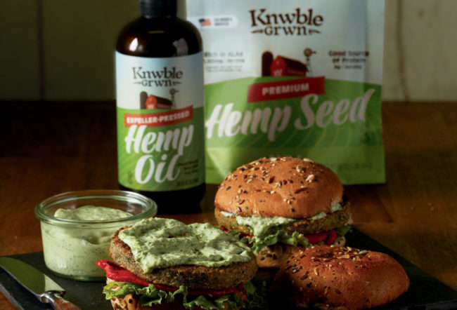 ADM Knwble Grwn products with a plant-based burger on a bun