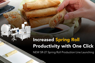 ANKO's New SR-27 advertisement with a hand holding cooked spring rolls and a smaller image of the equipment