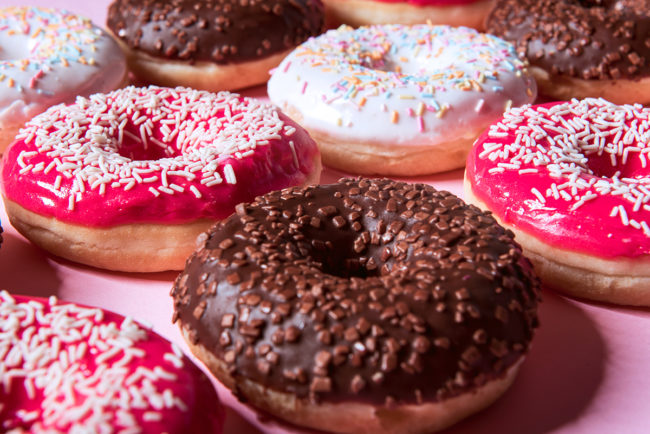 chocolate and pink donuts