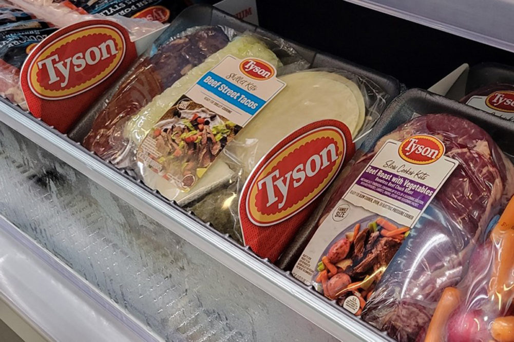 Tyson meal kits on grocery store refrigerated shelf