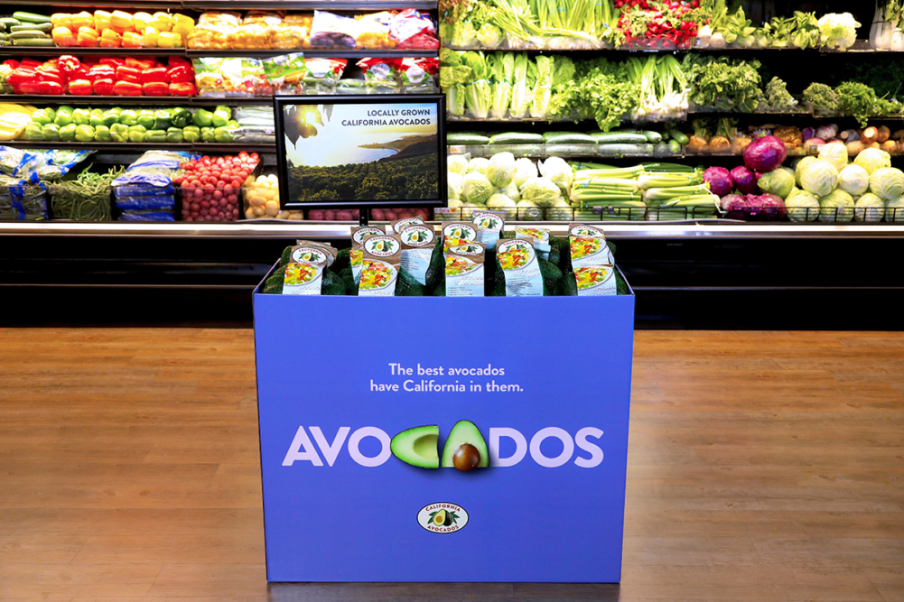 California Avocado Commission display in produce section at a grocery store