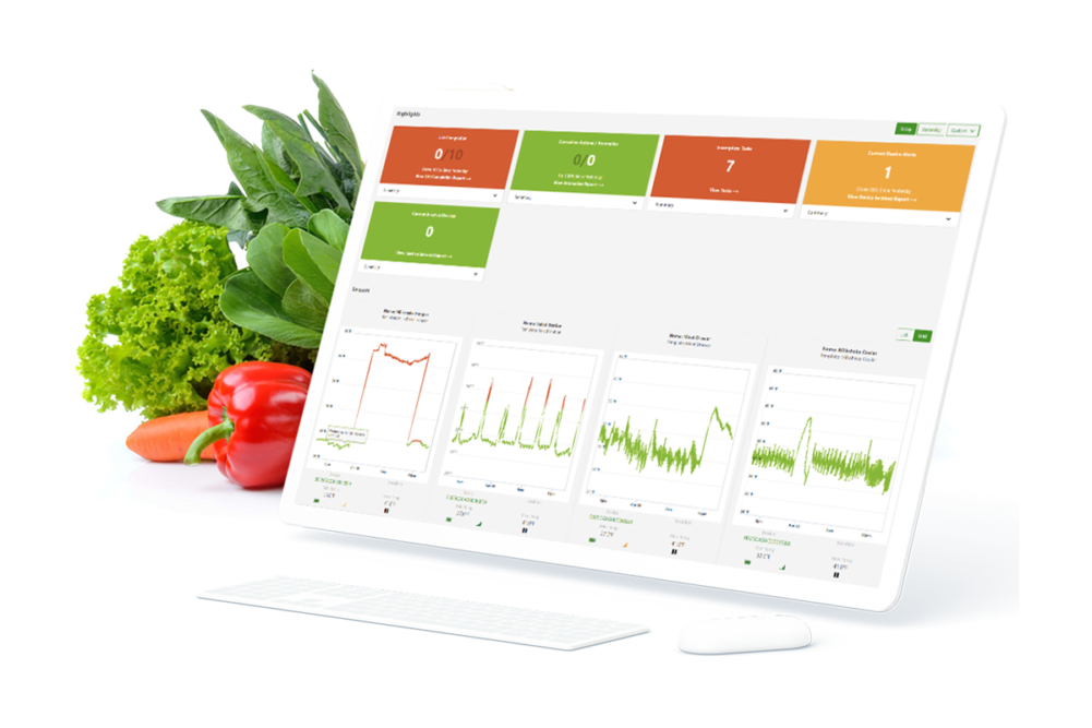 compliancemate software on a computer screen with vegetables next to it
