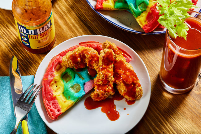 old_bay_hot_sauce_pride_edition_chicken_and_rainbow_waffles