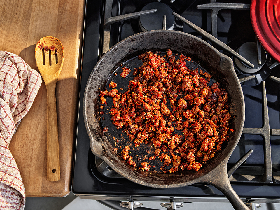 Impossible-Foods-BeefLite cooking on a skillet