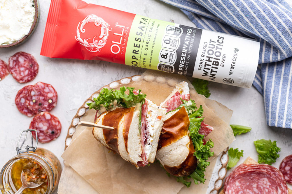Salami-Sandwich with Olli brand packaging