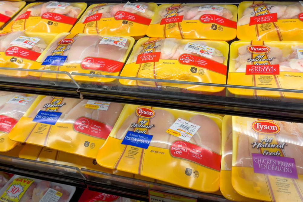 Tyson raw chicken packaged at grocery store