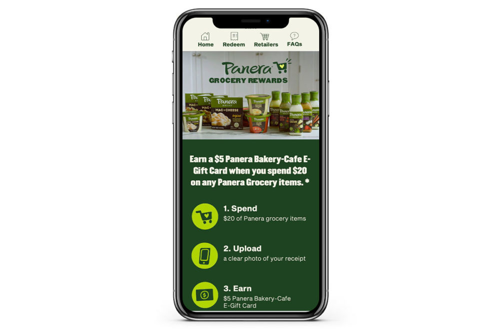 smart phone with Panera grocery rewards app on the screen