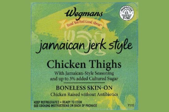 Wegmans Jamaican Jerk-style, raw, marinated chicken product label