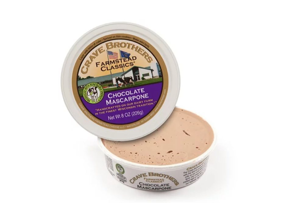 Crave-Brothers-chocolate-mascarpone in plastic container with lid open