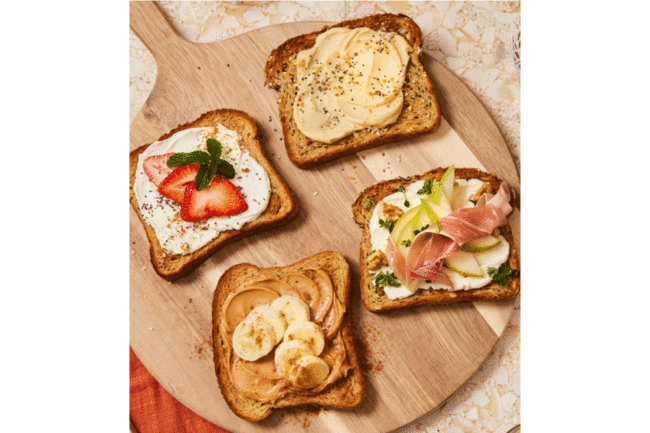 slices of toast with a vaiety of toppings