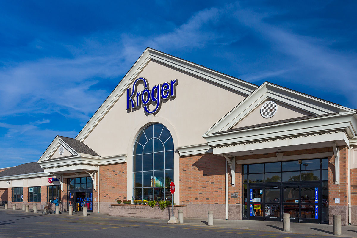 Kroger grocery store exterior and logo. 