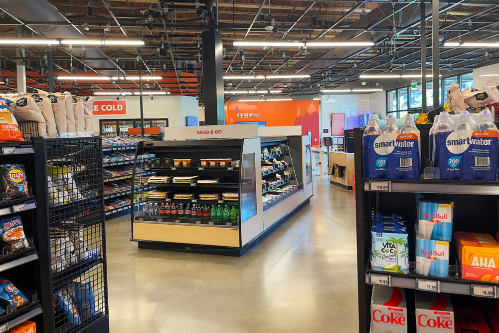 grocery store interior with display cases