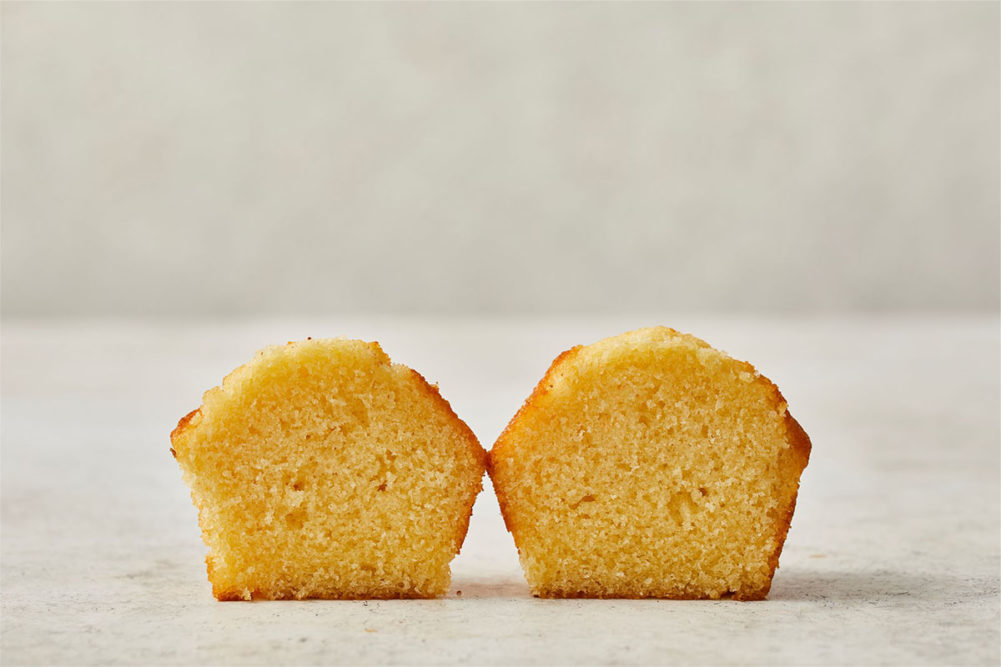 muffin cut in half with the open halves facing forward
