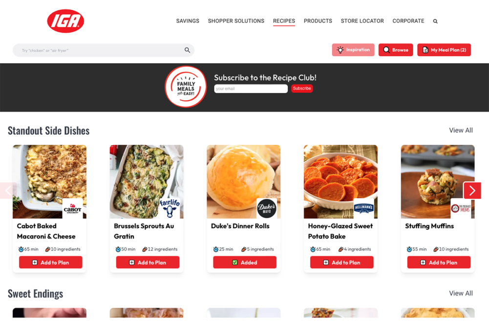 IGA digital recipe platform screenshot