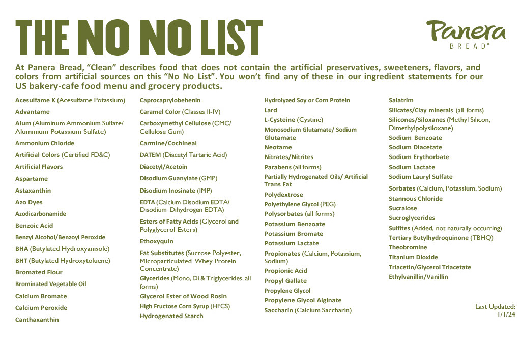 Panera Bread No No List